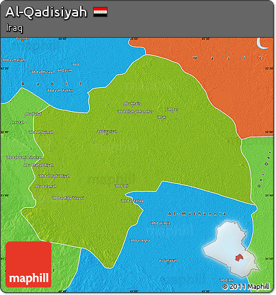 Physical Map of Al-Qadisiyah, political outside