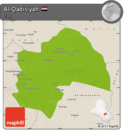 Physical Map of Al-Qadisiyah, shaded relief outside