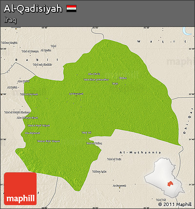 Physical Map of Al-Qadisiyah, shaded relief outside