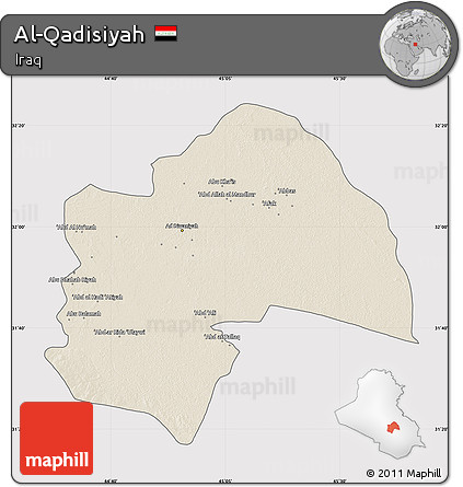 Shaded Relief Map of Al-Qadisiyah, cropped outside