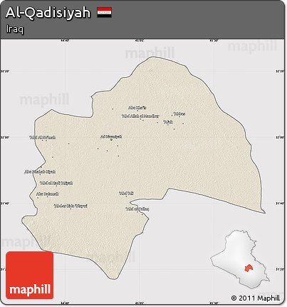Shaded Relief Map of Al-Qadisiyah, cropped outside