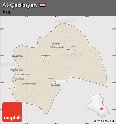 Shaded Relief Map of Al-Qadisiyah, cropped outside
