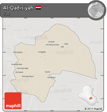 Shaded Relief Map of Al-Qadisiyah, lighten, semi-desaturated