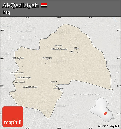 Shaded Relief Map of Al-Qadisiyah, lighten, semi-desaturated