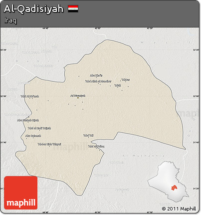 Shaded Relief Map of Al-Qadisiyah, lighten, semi-desaturated