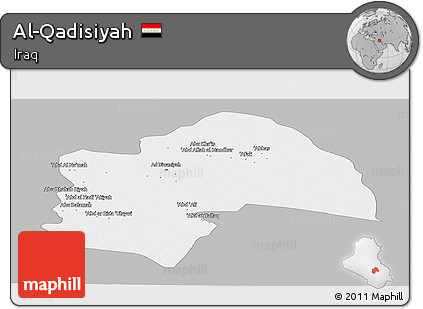 Gray Panoramic Map of Al-Qadisiyah, single color outside