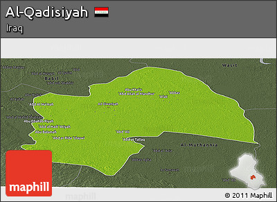 Physical Panoramic Map of Al-Qadisiyah, darken, semi-desaturated