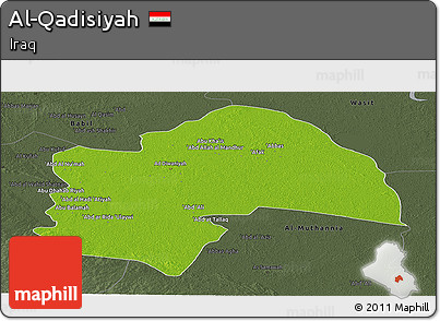 Physical Panoramic Map of Al-Qadisiyah, darken, semi-desaturated