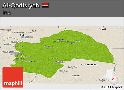 Physical Panoramic Map of Al-Qadisiyah, shaded relief outside