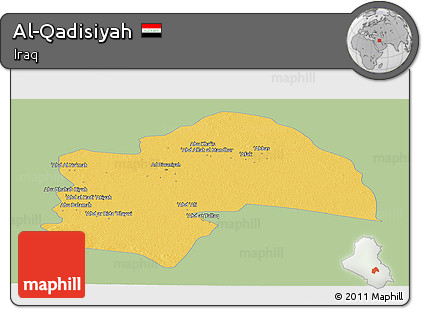 Savanna Style Panoramic Map of Al-Qadisiyah, single color outside