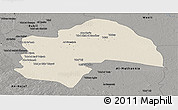 Shaded Relief Panoramic Map of Al-Qadisiyah, darken, semi-desaturated