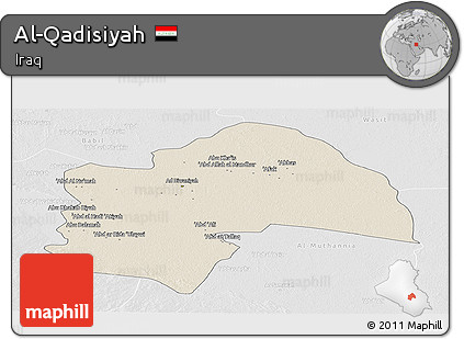Shaded Relief Panoramic Map of Al-Qadisiyah, lighten, desaturated