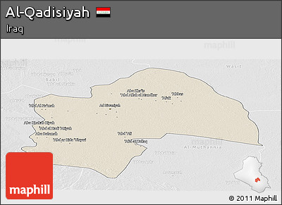 Shaded Relief Panoramic Map of Al-Qadisiyah, lighten, desaturated