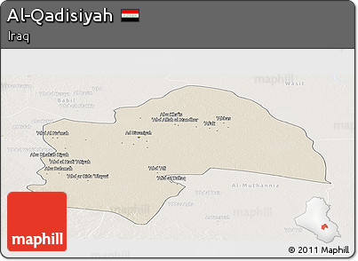 Shaded Relief Panoramic Map of Al-Qadisiyah, lighten