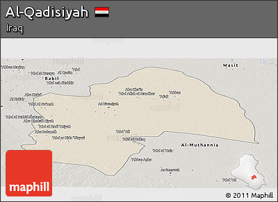 Shaded Relief Panoramic Map of Al-Qadisiyah, semi-desaturated