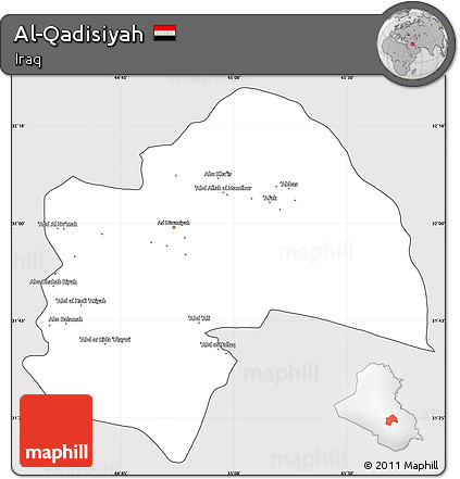 Silver Style Simple Map of Al-Qadisiyah, cropped outside