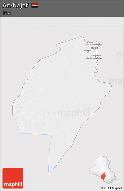 Silver Style 3D Map of An-Najaf, single color outside