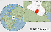 Savanna Style Location Map of An-Najaf, highlighted country, hill shading