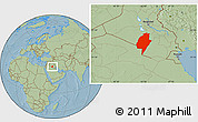 Savanna Style Location Map of An-Najaf, hill shading