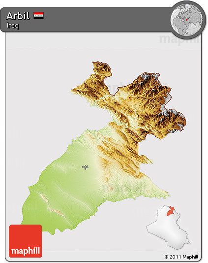 Physical 3D Map of Arbil, cropped outside