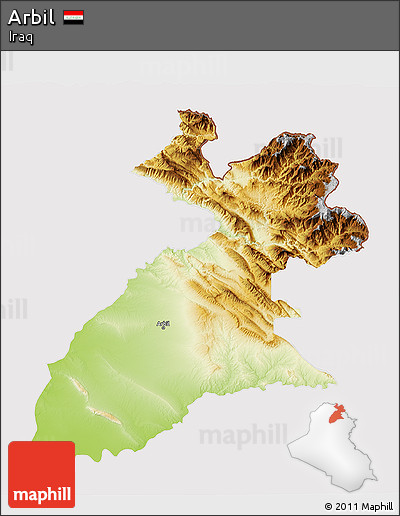 Physical 3D Map of Arbil, cropped outside