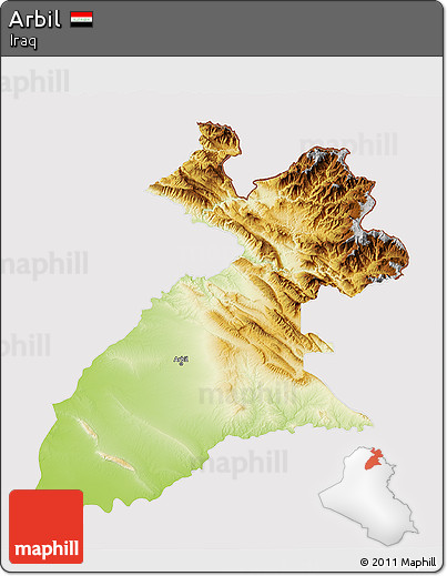 Physical 3D Map of Arbil, cropped outside