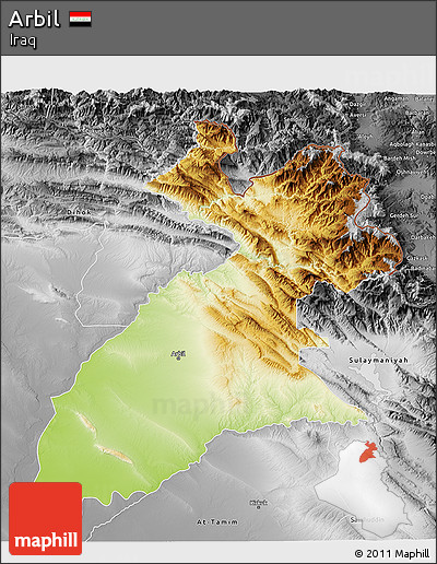 Physical 3D Map of Arbil, desaturated