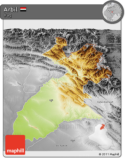 Physical 3D Map of Arbil, desaturated