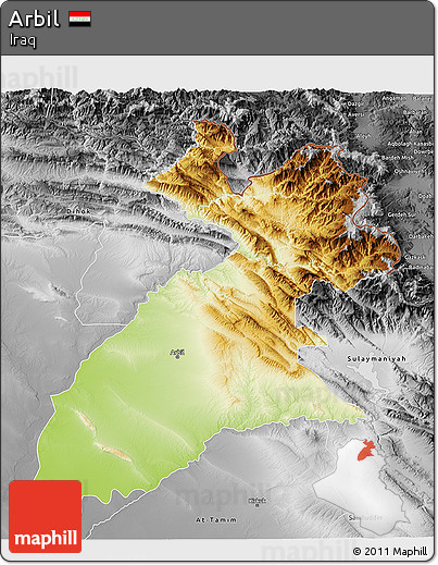 Physical 3D Map of Arbil, desaturated