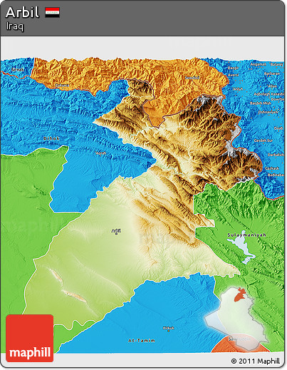 Physical 3D Map of Arbil, political outside