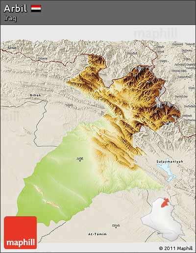 Physical 3D Map of Arbil, shaded relief outside