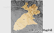 Satellite 3D Map of Arbil, darken, desaturated