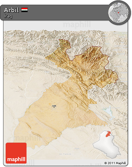 Satellite 3D Map of Arbil, lighten