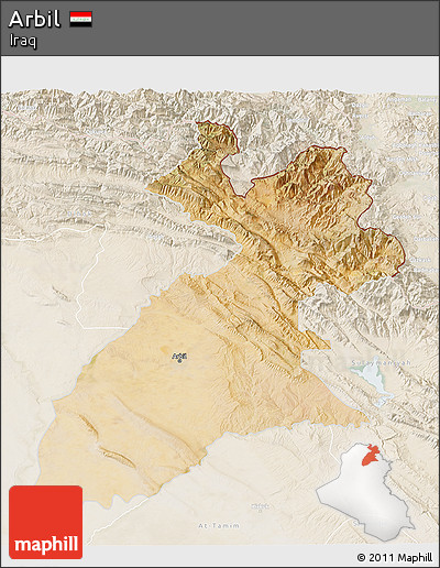 Satellite 3D Map of Arbil, lighten