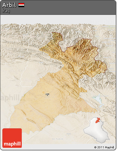 Satellite 3D Map of Arbil, lighten