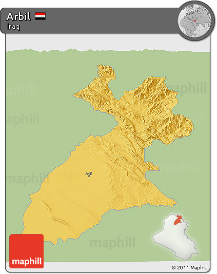 Savanna Style 3D Map of Arbil, single color outside