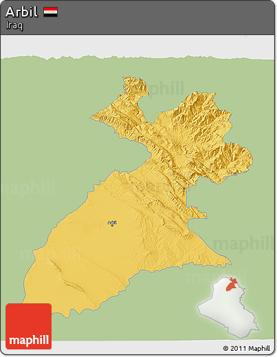 Savanna Style 3D Map of Arbil, single color outside