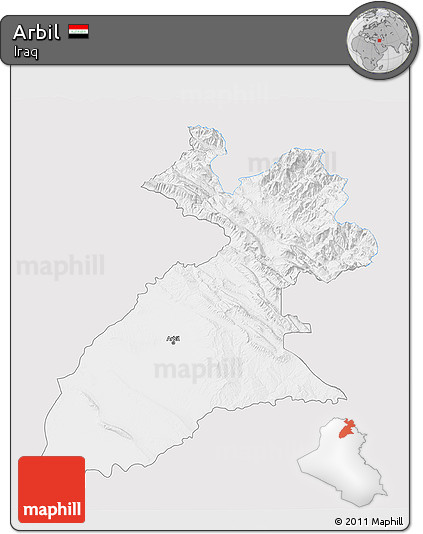 Silver Style 3D Map of Arbil, single color outside