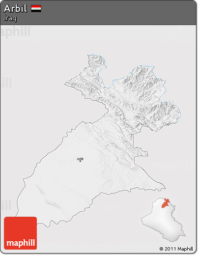 Silver Style 3D Map of Arbil, single color outside