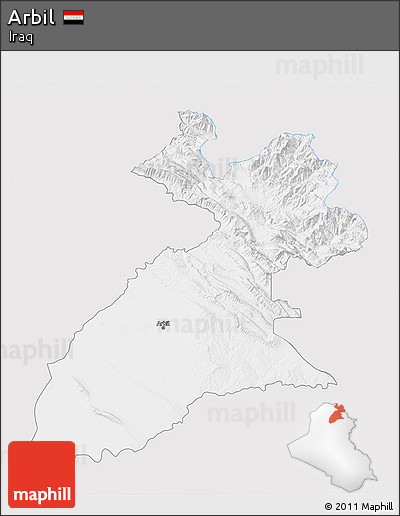 Silver Style 3D Map of Arbil, single color outside