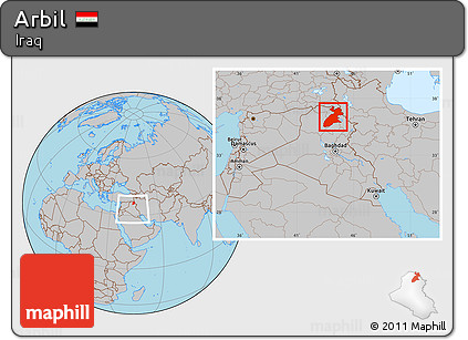 Gray Location Map of Arbil, within the entire country