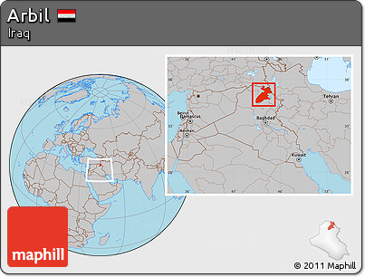 Gray Location Map of Arbil, within the entire country