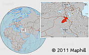 Gray Location Map of Arbil, hill shading