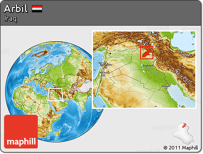 Physical Location Map of Arbil, within the entire country