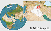 Satellite Location Map of Arbil, highlighted country, within the entire country