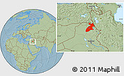 Savanna Style Location Map of Arbil, hill shading