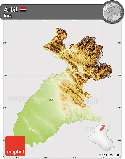 Physical Map of Arbil, cropped outside