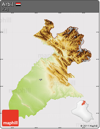 Physical Map of Arbil, cropped outside