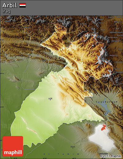 Physical Map of Arbil, darken