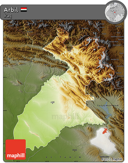 Physical Map of Arbil, darken
